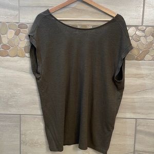 Army Green Top. Back gathers w/ V-neck line.